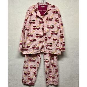 P.J. Salvage Owl Print Pink Flannel Long Sleeve 2 pc. Pajama Set Size L